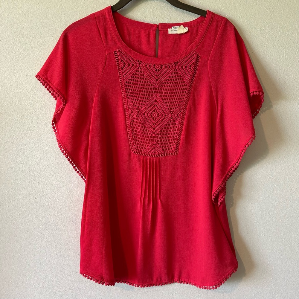 Anthropologie Meadow Rue Anele Coral Crochet Blouse (S) - Picture 3 of 5